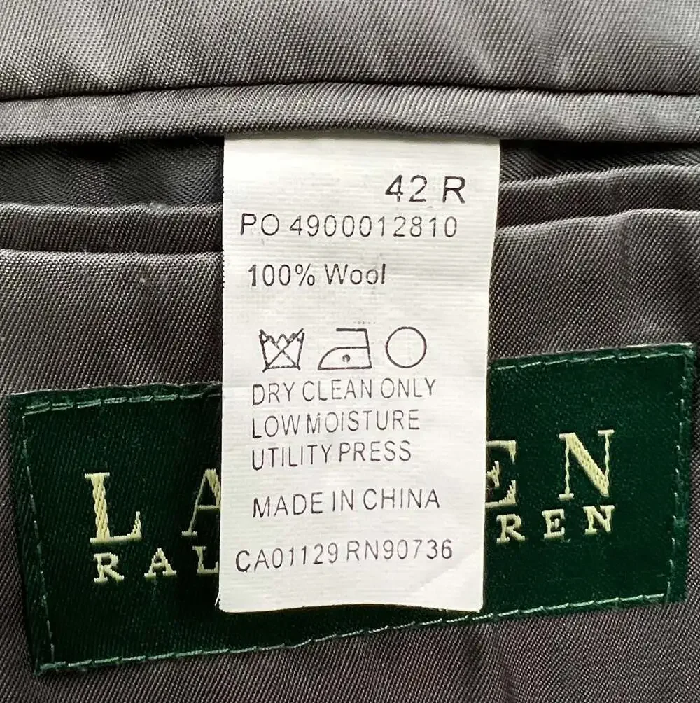 Lauren Ralph Lauren Men's Gray Two-Button Blazer Wool Jacket Size 42R